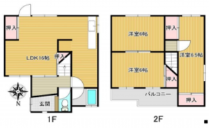 八尾市恩智南町、中古一戸建ての間取り画像です