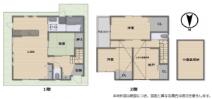 八尾市植松町、中古一戸建ての間取り画像です