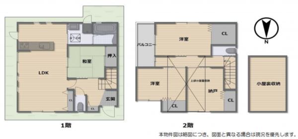 八尾市植松町、中古一戸建ての間取り画像です