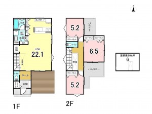 八尾市、中古一戸建ての間取り画像です