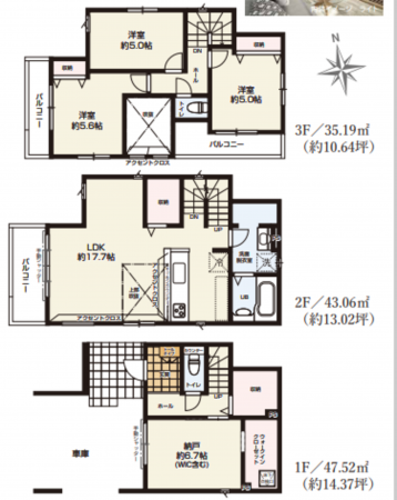 八尾市安中町、新築一戸建ての間取り画像です