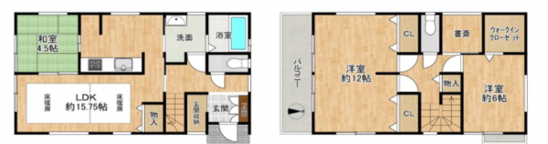 八尾市南本町、中古一戸建ての間取り画像です