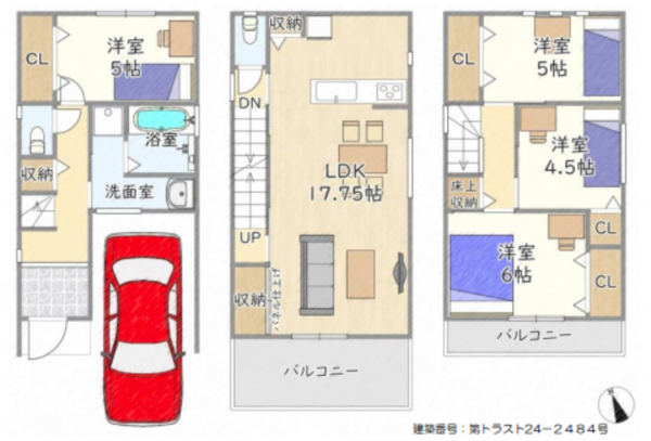 八尾市高美町、新築一戸建ての間取り画像です
