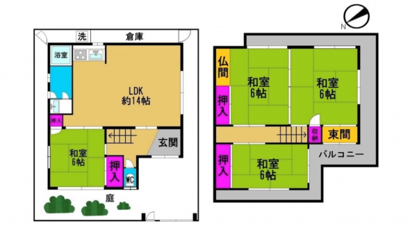 八尾市曙町、中古一戸建ての間取り画像です