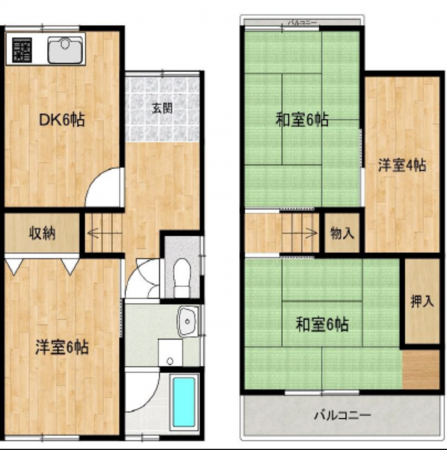 八尾市大竹、中古一戸建ての間取り画像です