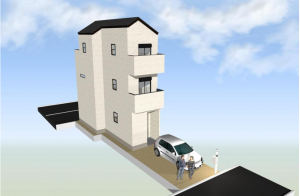 八尾市緑ヶ丘、新築一戸建ての完成予想図（外観）画像です