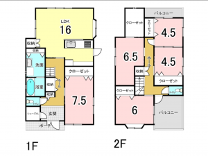 八尾市、中古一戸建ての間取り画像です