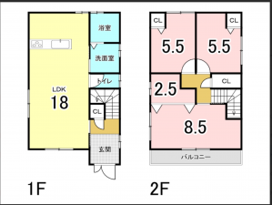 八尾市高美町、中古一戸建ての間取り画像です