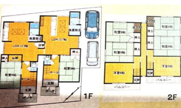 八尾市高美町、中古一戸建ての間取り画像です