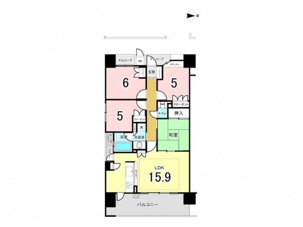 八尾市北本町、マンションの間取り画像です