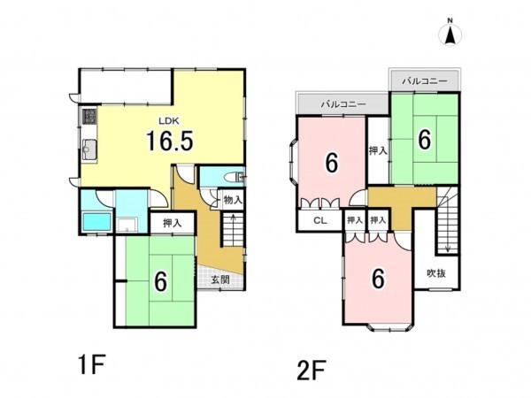 八尾市栄町、中古一戸建ての間取り画像です