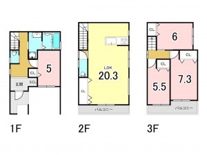 八尾市渋川町、新築一戸建ての間取り画像です