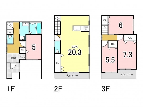 八尾市渋川町、新築一戸建ての間取り画像です