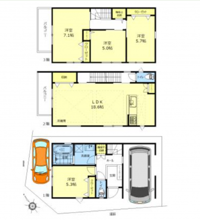 八尾市相生町、新築一戸建ての間取り画像です