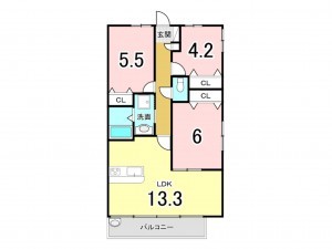 八尾市安中町、マンションの間取り画像です