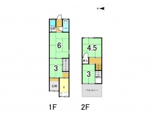 八尾市久宝寺、中古一戸建ての間取り画像です