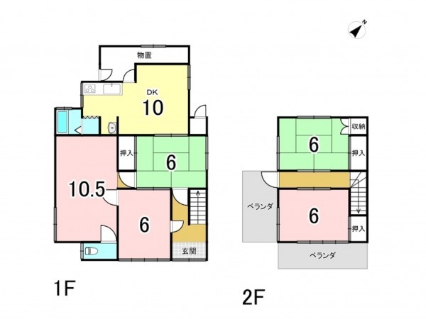 八尾市相生町、中古一戸建ての間取り画像です