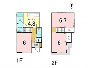 八尾市萱振町、中古一戸建ての間取り画像です