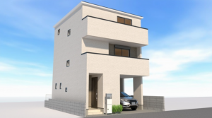 八尾市上尾町、新築一戸建ての完成予想図（外観）画像です