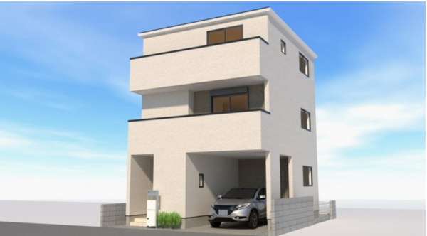 八尾市上尾町、新築一戸建ての完成予想図（外観）画像です