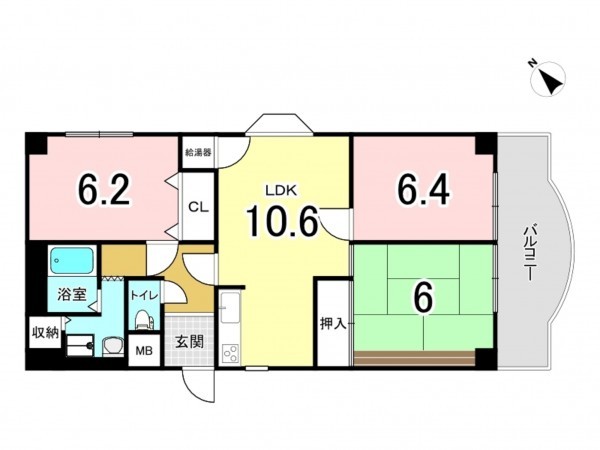 八尾市山城町、マンションの間取り画像です