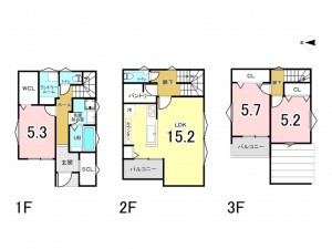 八尾市東山本新町、新築一戸建ての間取り画像です