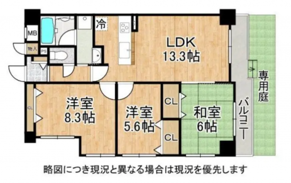 八尾市高美町、マンションの間取り画像です
