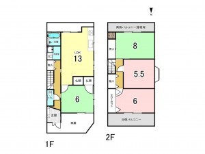 八尾市弓削町南、中古一戸建ての間取り画像です