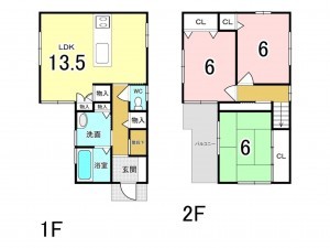 八尾市小畑町、中古一戸建ての間取り画像です