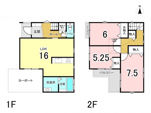 八尾市垣内、中古一戸建ての間取り画像です
