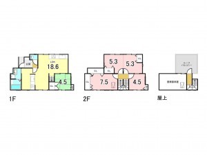 八尾市南太子堂、中古一戸建ての間取り画像です