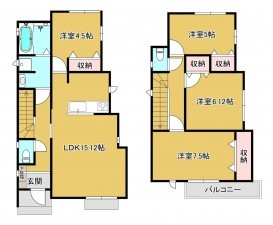 八尾市、新築一戸建ての間取り画像です