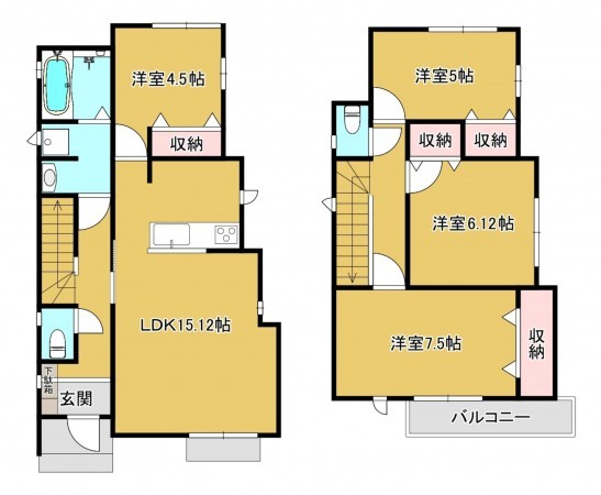 八尾市、新築一戸建ての間取り画像です