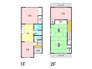 八尾市山本町北、中古一戸建ての間取り画像です