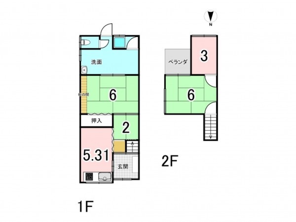 八尾市太子堂、中古一戸建ての間取り画像です