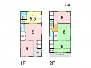 八尾市上之島町北、中古一戸建ての間取り画像です