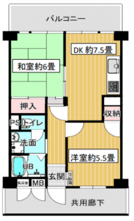 八尾市天王寺屋、マンションの間取り画像です