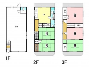 八尾市弓削町、収益物件/店舗付住宅の間取り画像です