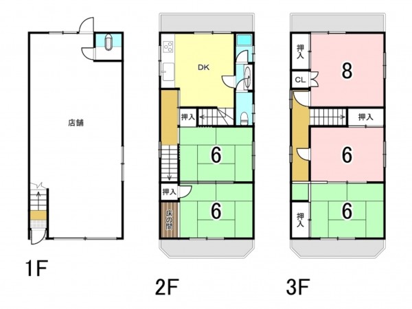 八尾市弓削町、収益物件/店舗付住宅の間取り画像です