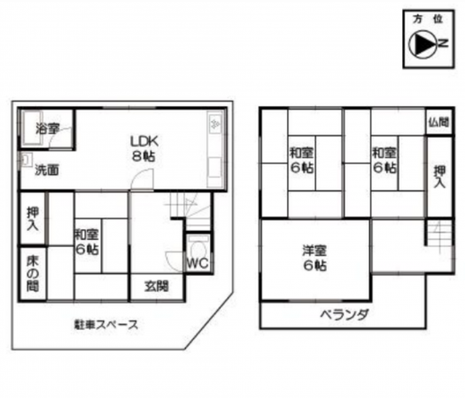 八尾市太田、中古一戸建ての間取り画像です