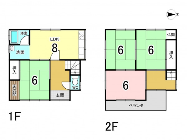 八尾市太田、中古一戸建ての間取り画像です