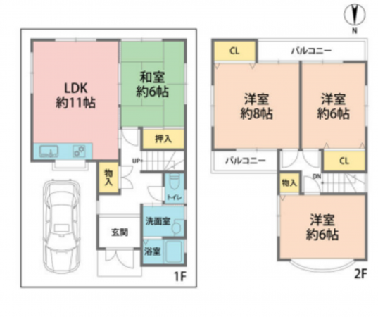 八尾市旭ヶ丘、中古一戸建ての間取り画像です