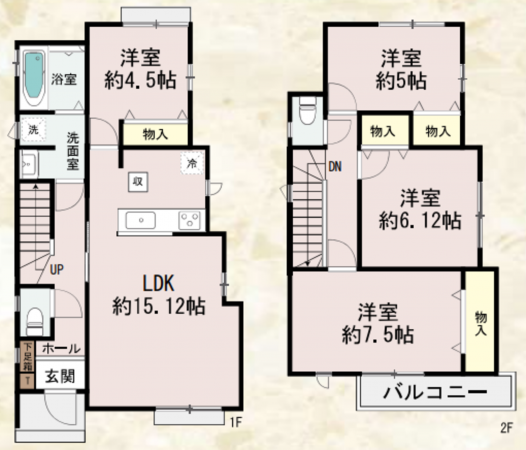 八尾市、新築一戸建ての間取り画像です