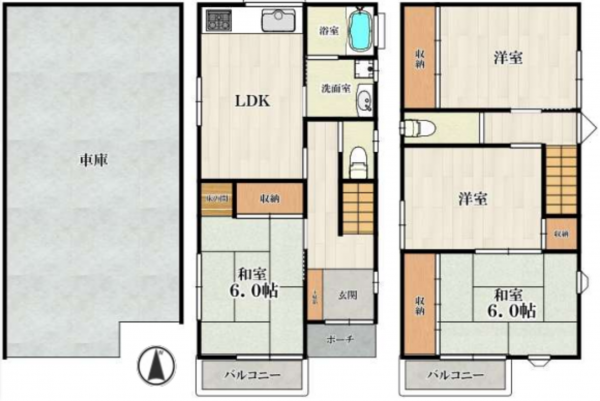 八尾市東山本新町、中古一戸建ての間取り画像です