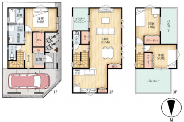 八尾市萱振町、新築一戸建ての間取り画像です
