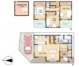 八尾市老原、新築一戸建ての間取り画像です