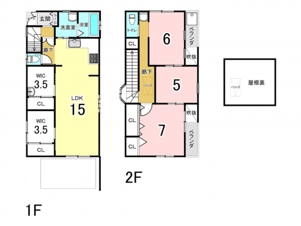 八尾市永畑町、中古一戸建ての間取り画像です