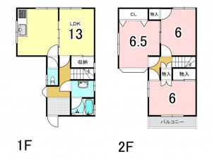 八尾市刑部、中古一戸建ての間取り画像です