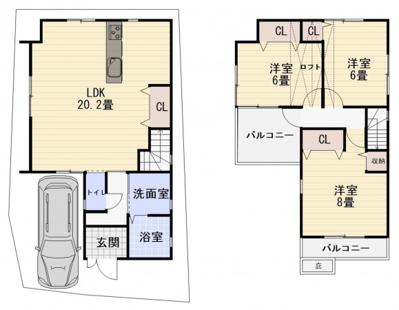 八尾市相生町、中古一戸建ての間取り画像です