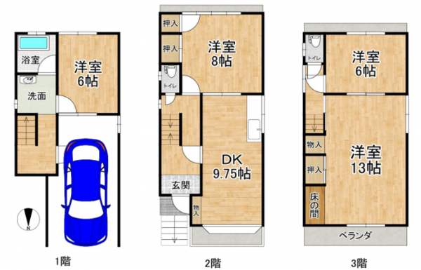 八尾市長池町、中古一戸建ての間取り画像です